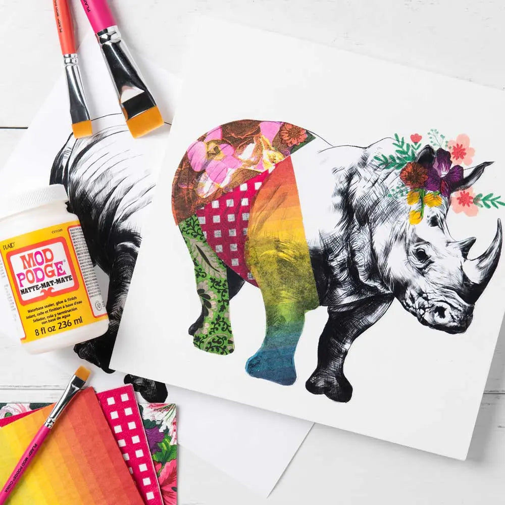 Napkin Decoupage Animal Themed Canvas