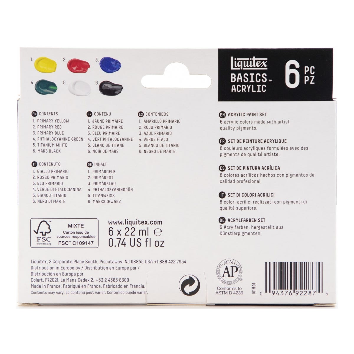 Liquitex Basics Acrylic Primary Paint Set 6