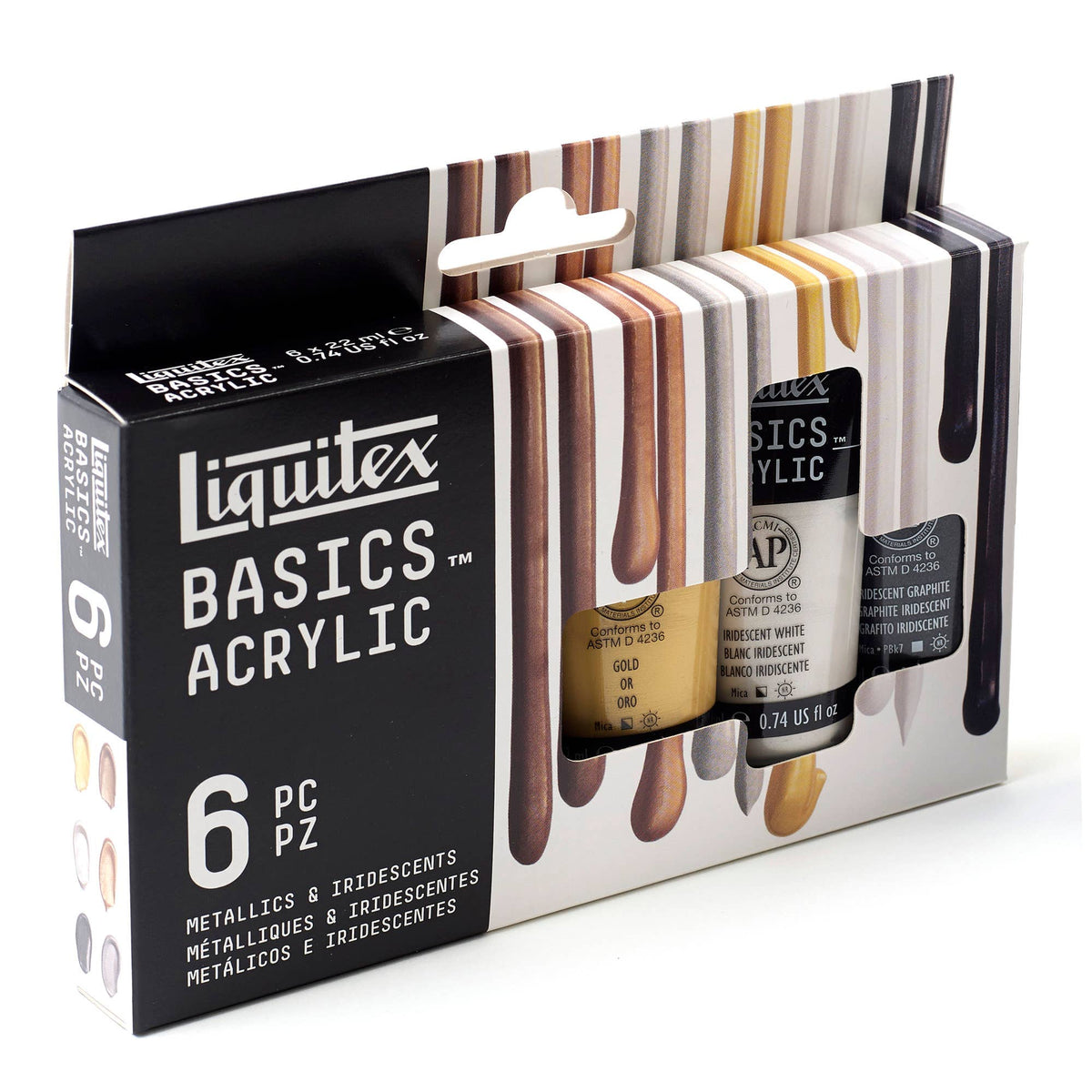 Liquitex Basics Acrylic Metallics & Iridescents Paint Set 6