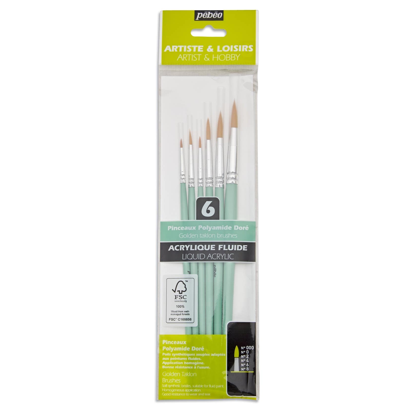 Pebeo Gold Taklon Round Brush Pack 6