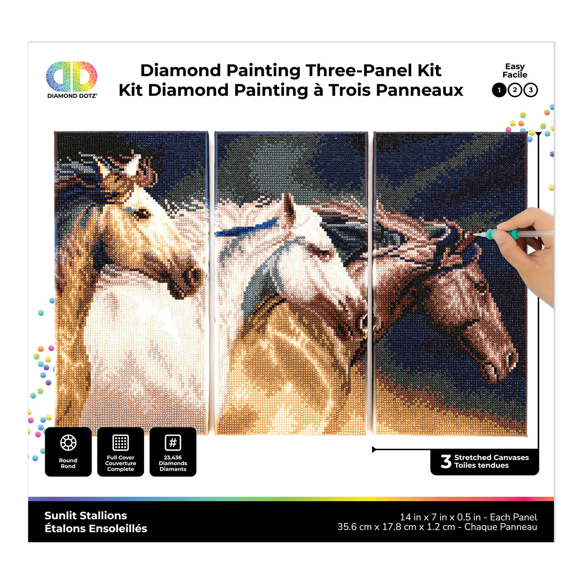 Diamond Dotz Triptych Three Panel Kit Sunlit Stallions
