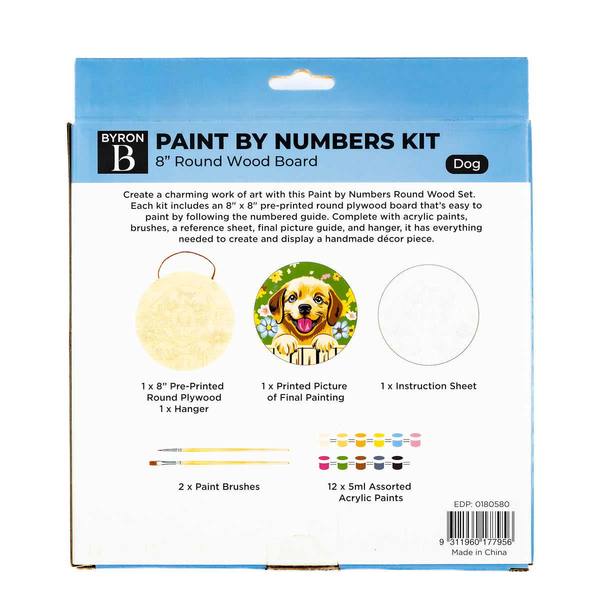 Byron Paint by Number Round Wood Board Kit - Dog