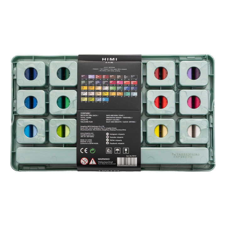 HIMI Twin Cup Jelly Acrylic Paint Set 36 Colours (Green Metallic Case)