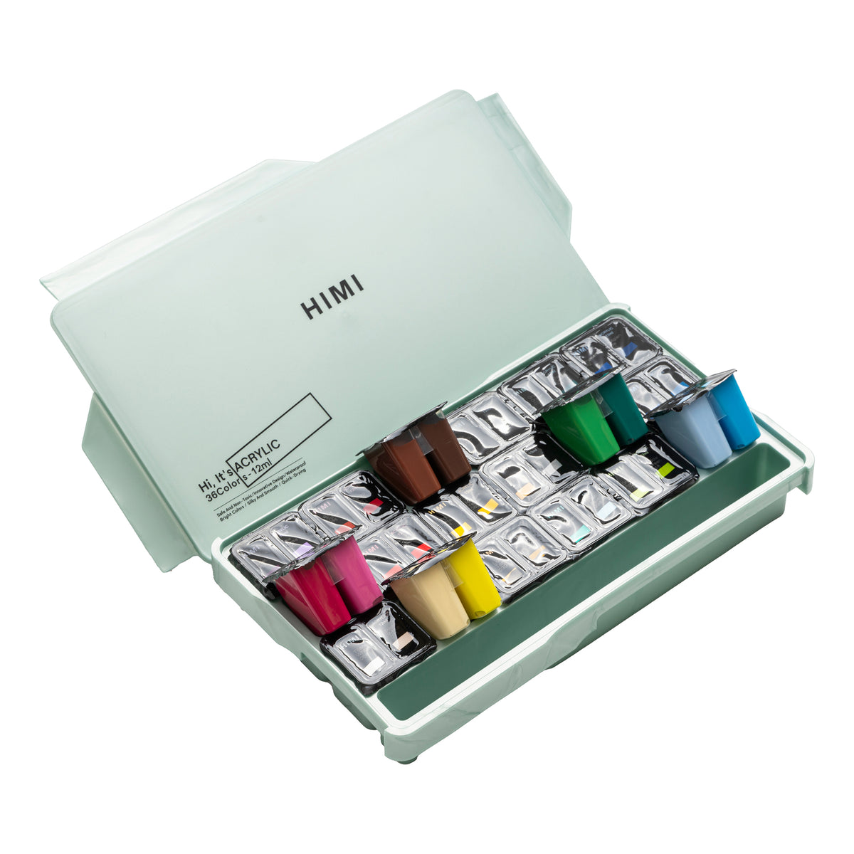 HIMI Twin Cup Jelly Acrylic Paint Set 36 Colours (Green Metallic Case)