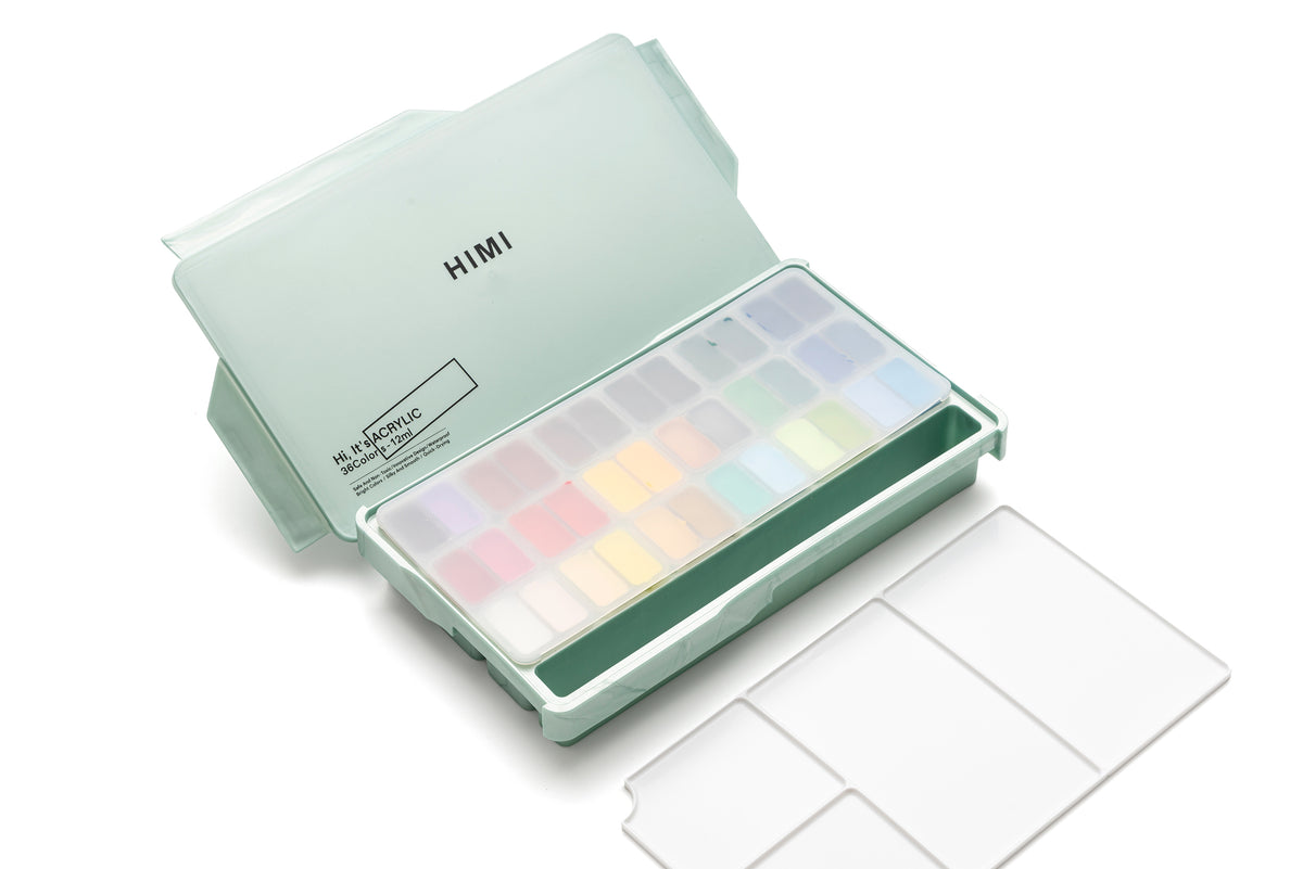 HIMI Twin Cup Jelly Acrylic Paint Set 36 Colours (Green Metallic Case)