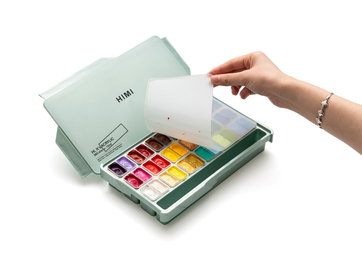 HIMI Twin Cup Jelly Acrylic Paint Set 36 Colours (Green Metallic Case)