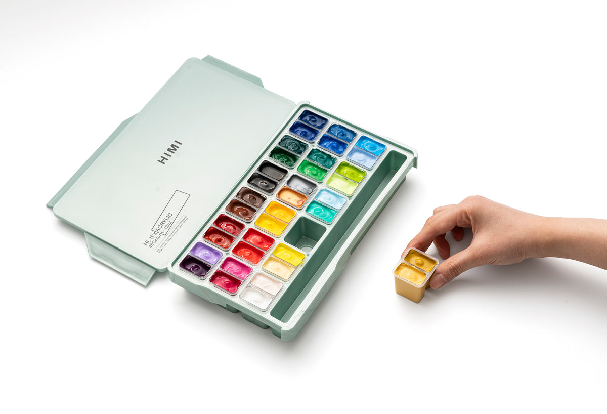 HIMI Twin Cup Jelly Acrylic Paint Set 36 Colours (Green Metallic Case)