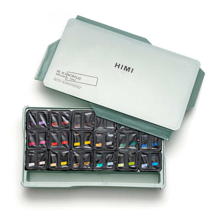HIMI Twin Cup Jelly Acrylic Paint Set 36 Colours (Green Metallic Case)