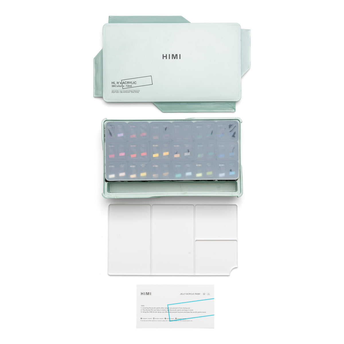 HIMI Twin Cup Jelly Acrylic Paint Set 36 Colours (Green Metallic Case)