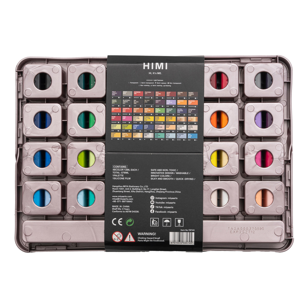 HIMI Twin Cup Jelly Acrylic Paint Set 48 Colours (Pink Metallic Case)