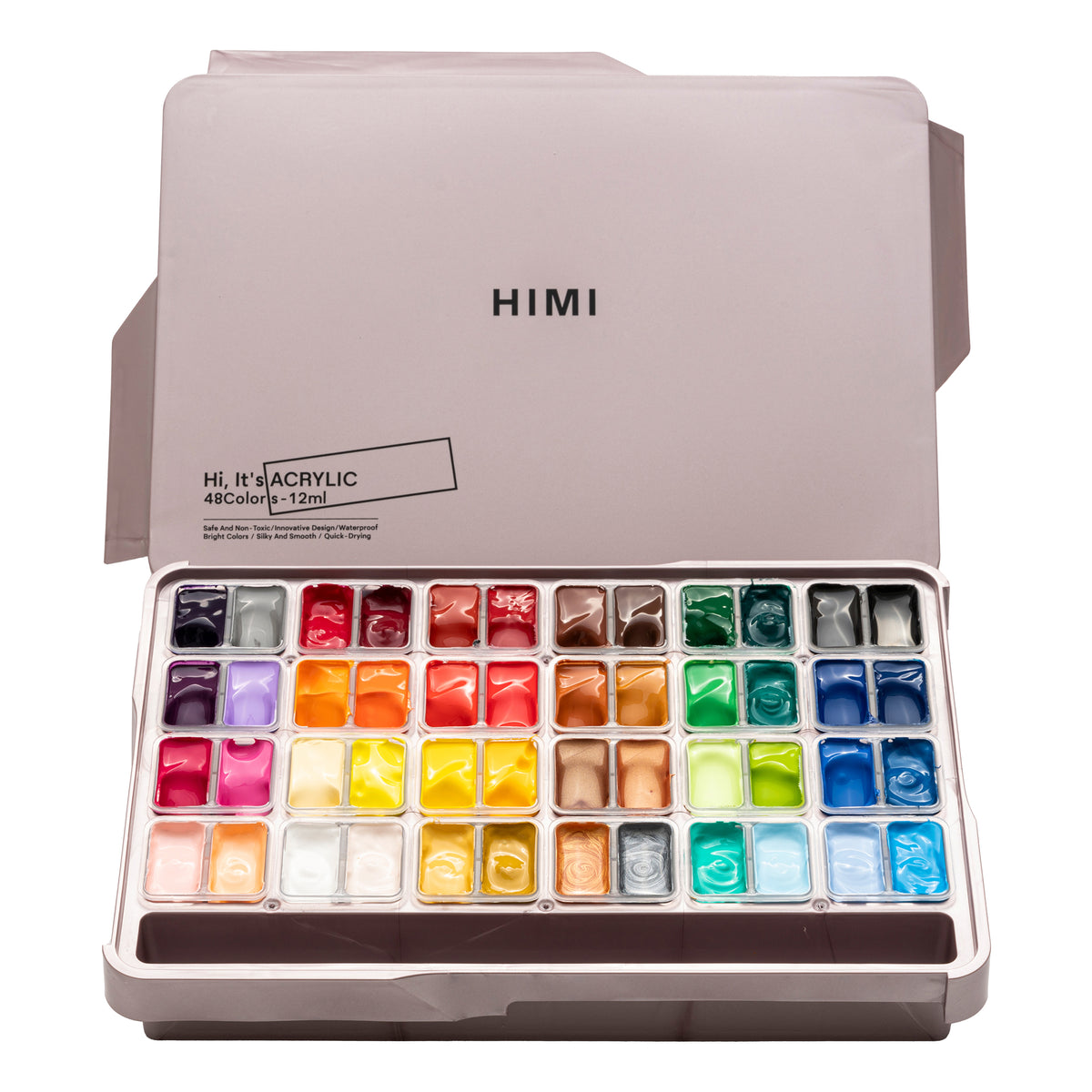 HIMI Twin Cup Jelly Acrylic Paint Set 48 Colours (Pink Metallic Case)