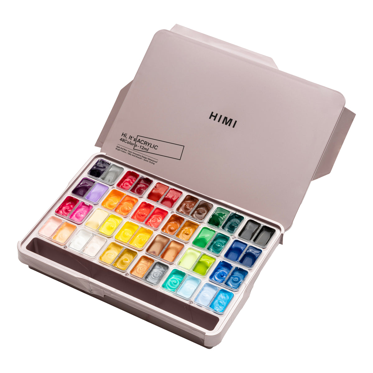 HIMI Twin Cup Jelly Acrylic Paint Set 48 Colours (Pink Metallic Case)