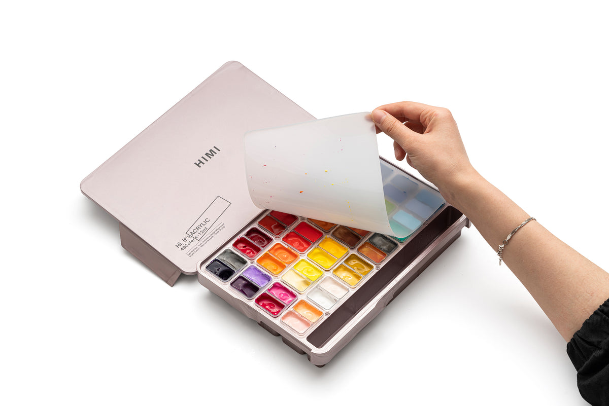 HIMI Twin Cup Jelly Acrylic Paint Set 48 Colours (Pink Metallic Case)