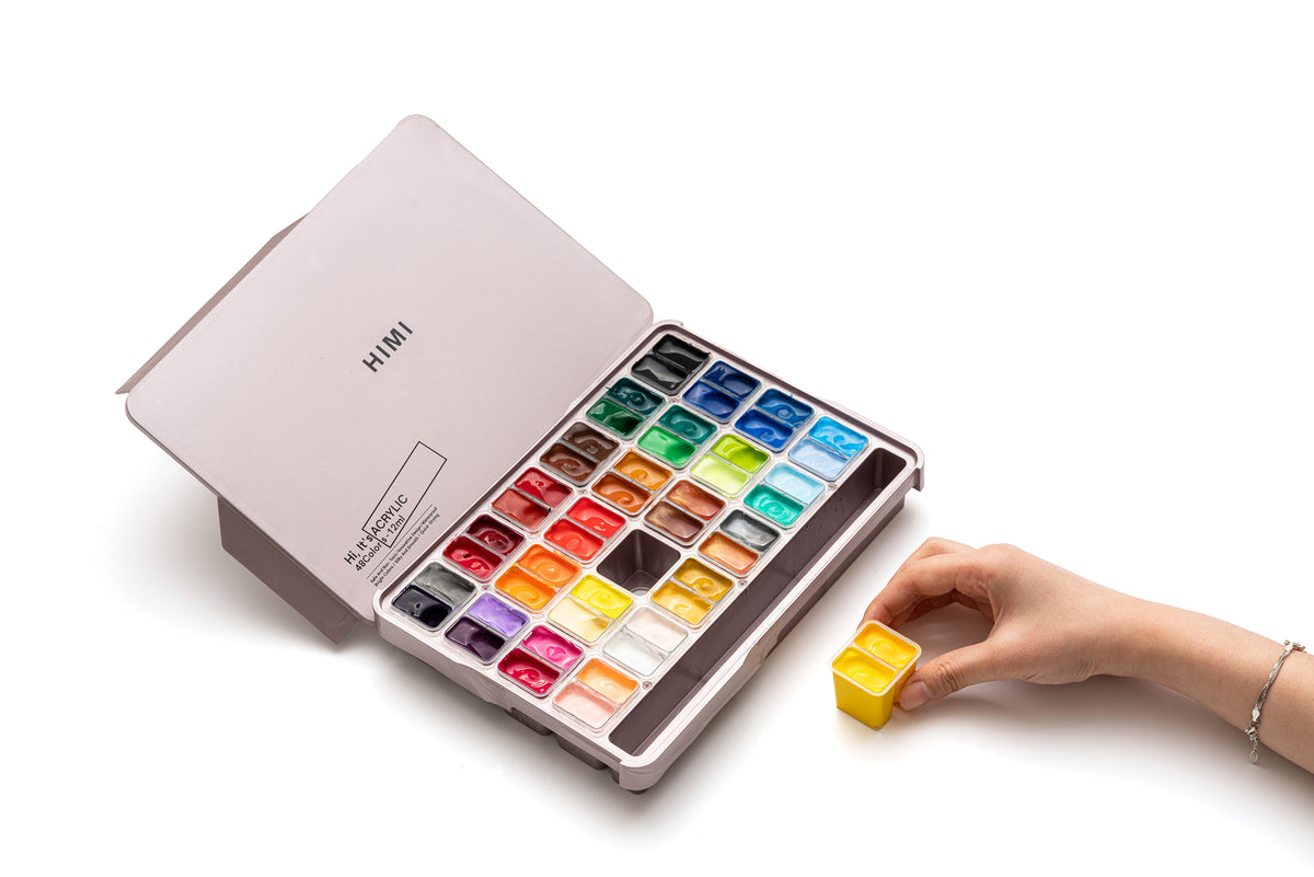 HIMI Twin Cup Jelly Acrylic Paint Set 48 Colours (Pink Metallic Case)