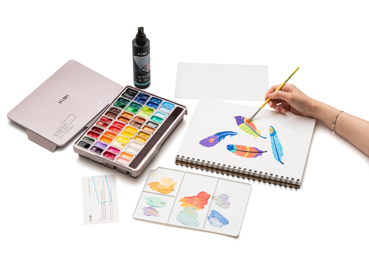 HIMI Twin Cup Jelly Acrylic Paint Set 48 Colours (Pink Metallic Case)