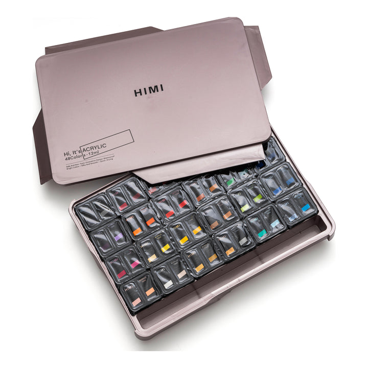 HIMI Twin Cup Jelly Acrylic Paint Set 48 Colours (Pink Metallic Case)