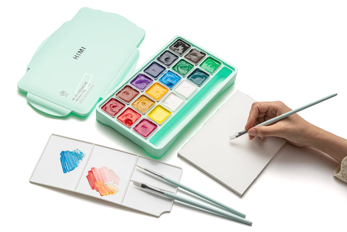 HIMI Jelly Cup Gouache Paint Set 18 Colours (Green Case)