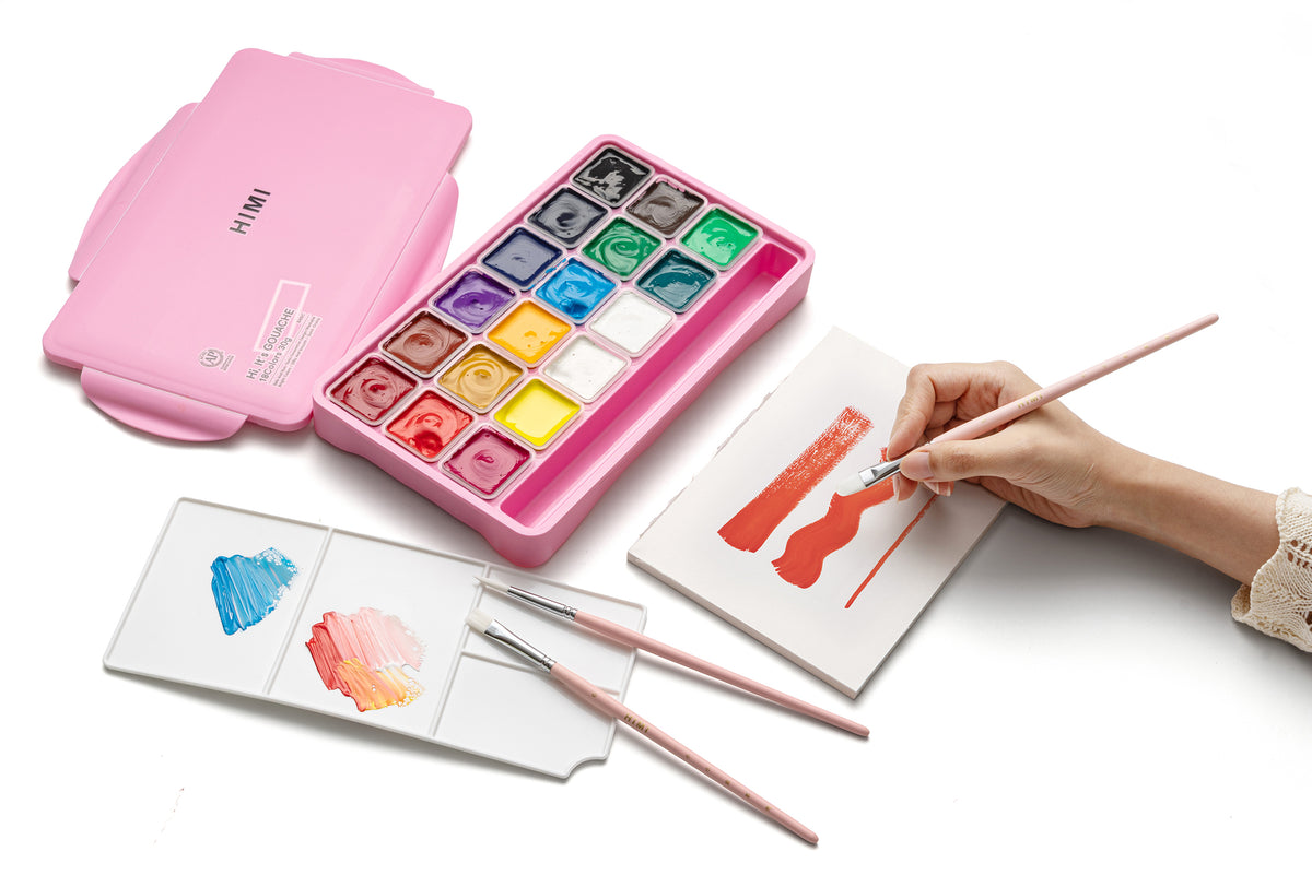 HIMI Jelly Cup Gouache Paint Set 18 Colours (Pink Case)
