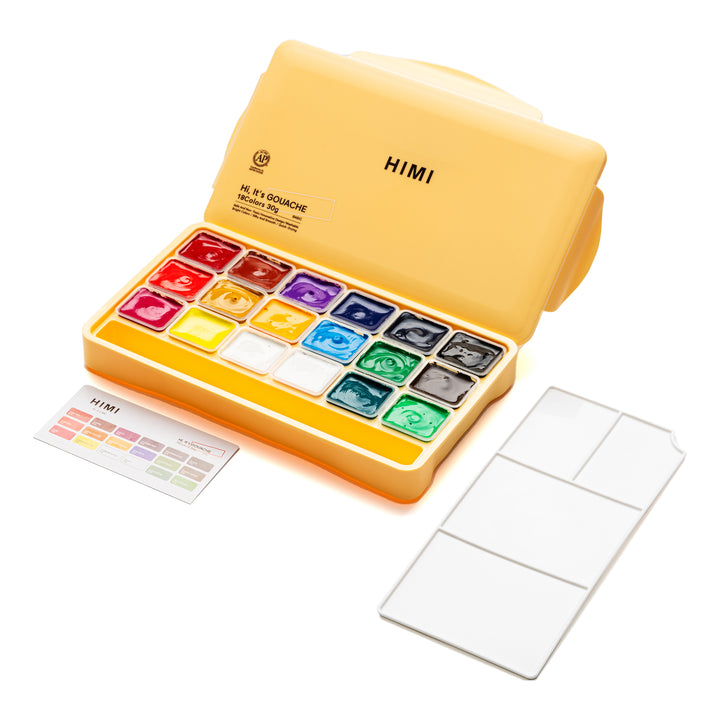 HIMI Jelly Cup Gouache Paint Set 18 Colours (Yellow Case)