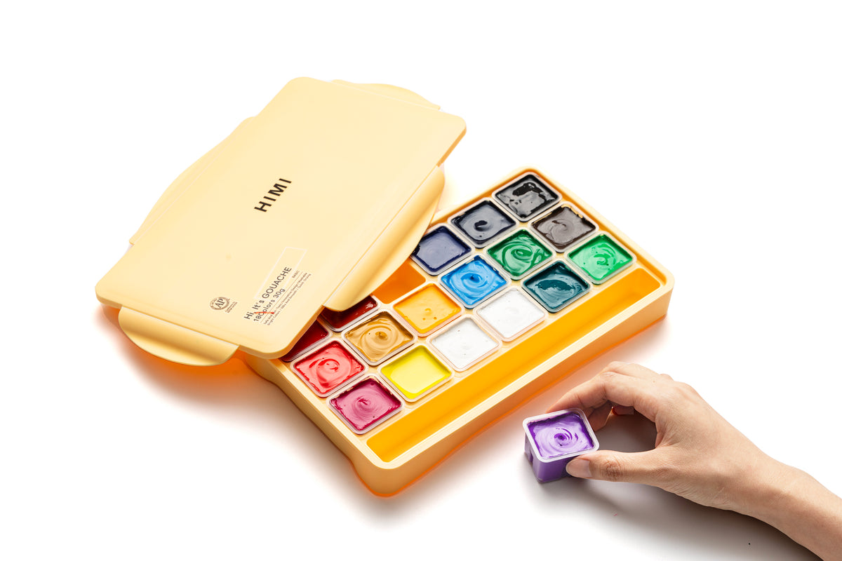 HIMI Jelly Cup Gouache Paint Set 18 Colours (Yellow Case)