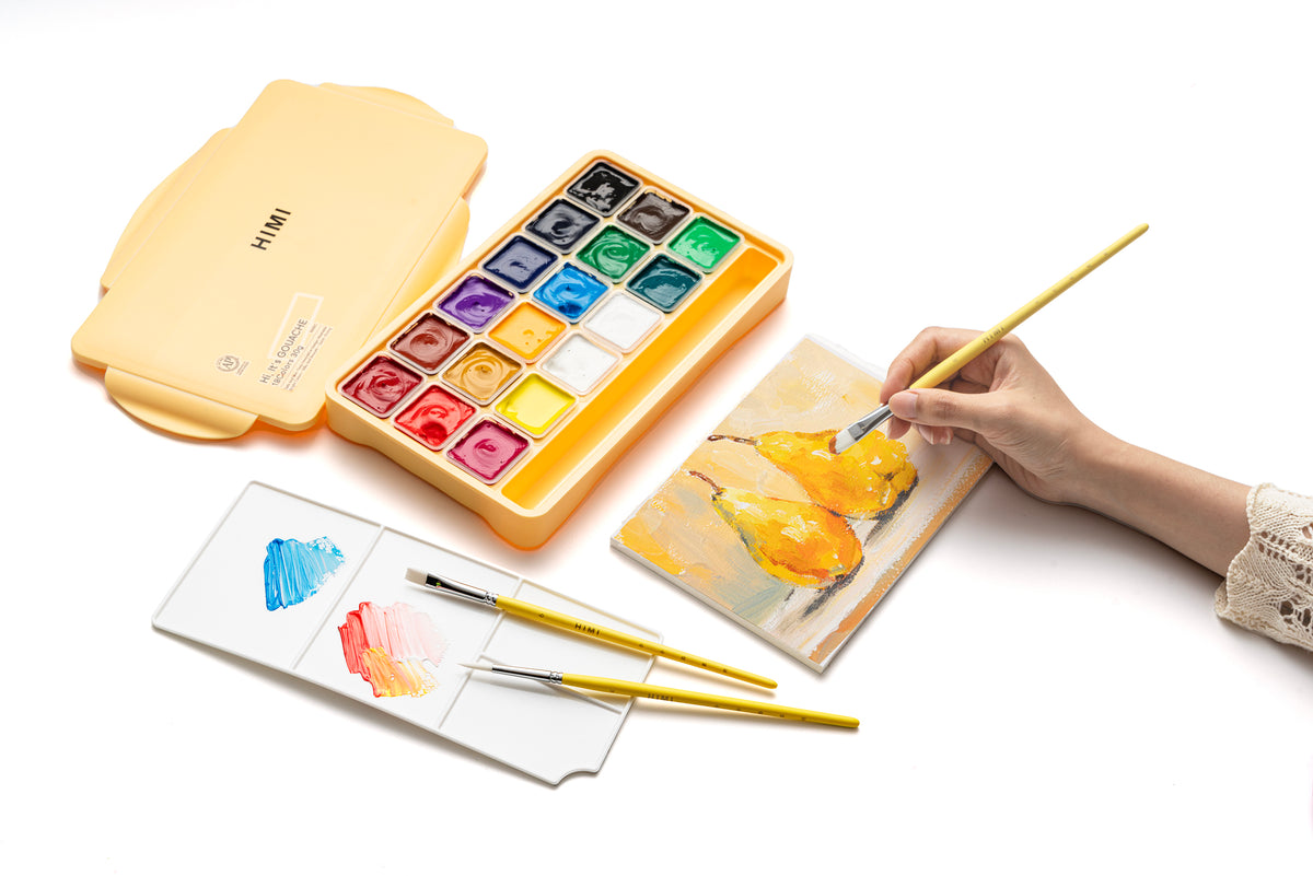 HIMI Jelly Cup Gouache Paint Set 18 Colours (Yellow Case)