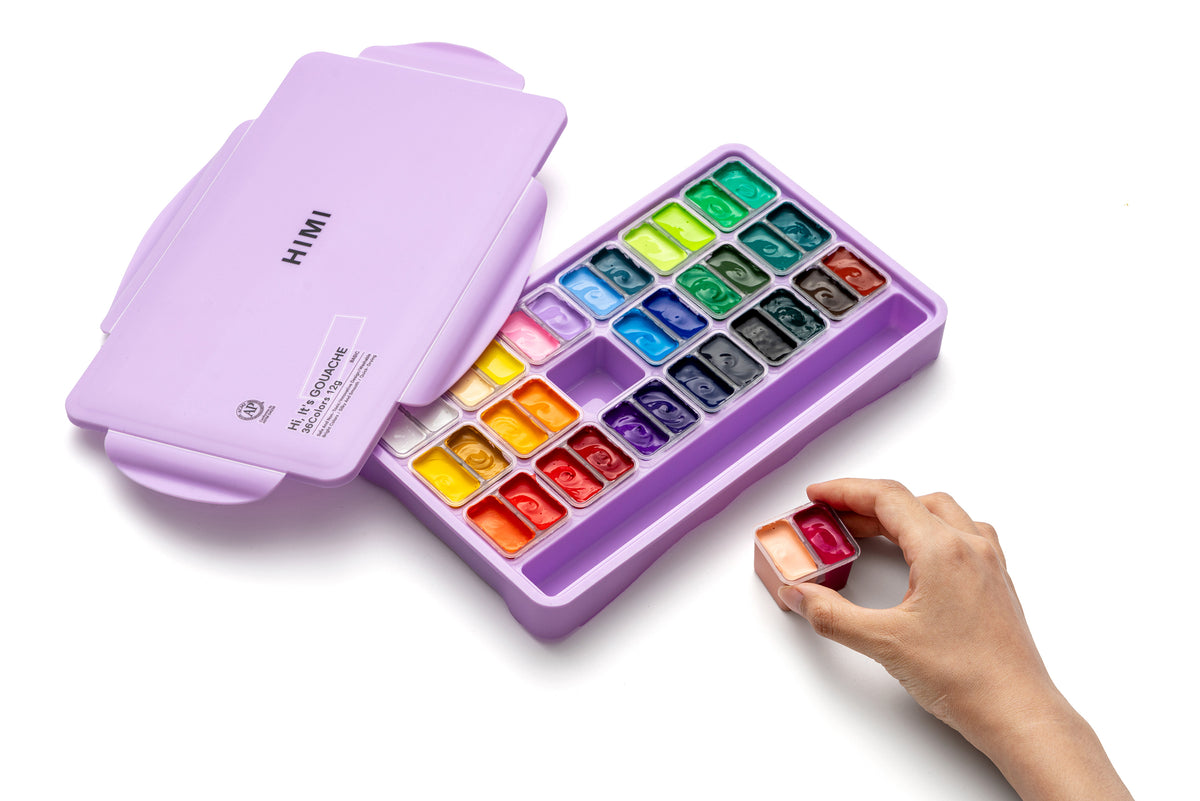 HIMI Twin Cup Gouache Paint Set 36 Colours (Purple Case)