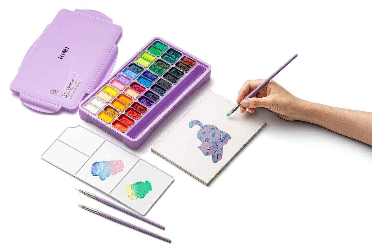 HIMI Twin Cup Gouache Paint Set 36 Colours (Purple Case)