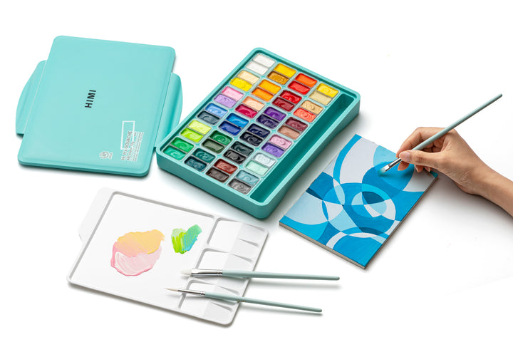 HIMI Twin Cup Gouache Paint Set 48 Colours (Green Case)