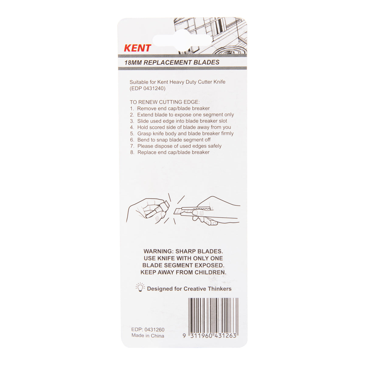 Kent Cutter Knife 18mm Replacement Blade Pack