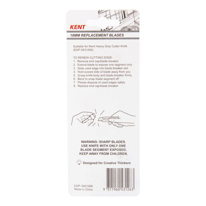 Kent Cutter Knife 18mm Replacement Blade Pack