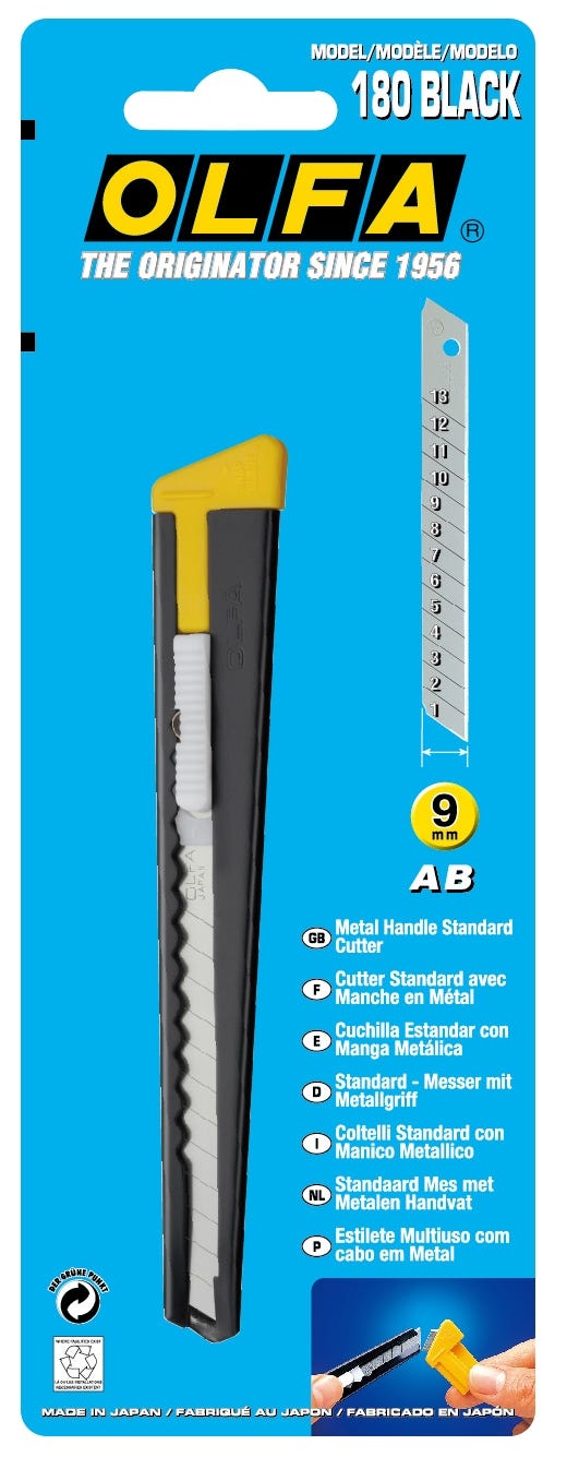 Olfa 180 Black Metal 9mm Snap Blade Cutter