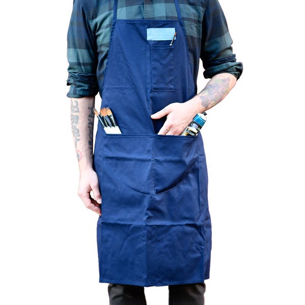 Navy Cotton Apron with Pocket