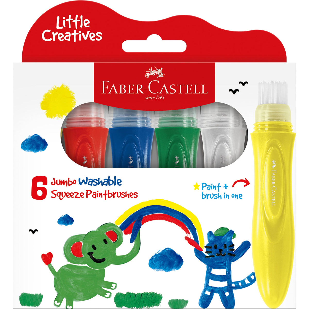 Faber-Castell Little Creatives Jumbo Washable Squeezing Paint Brushes Pack 6