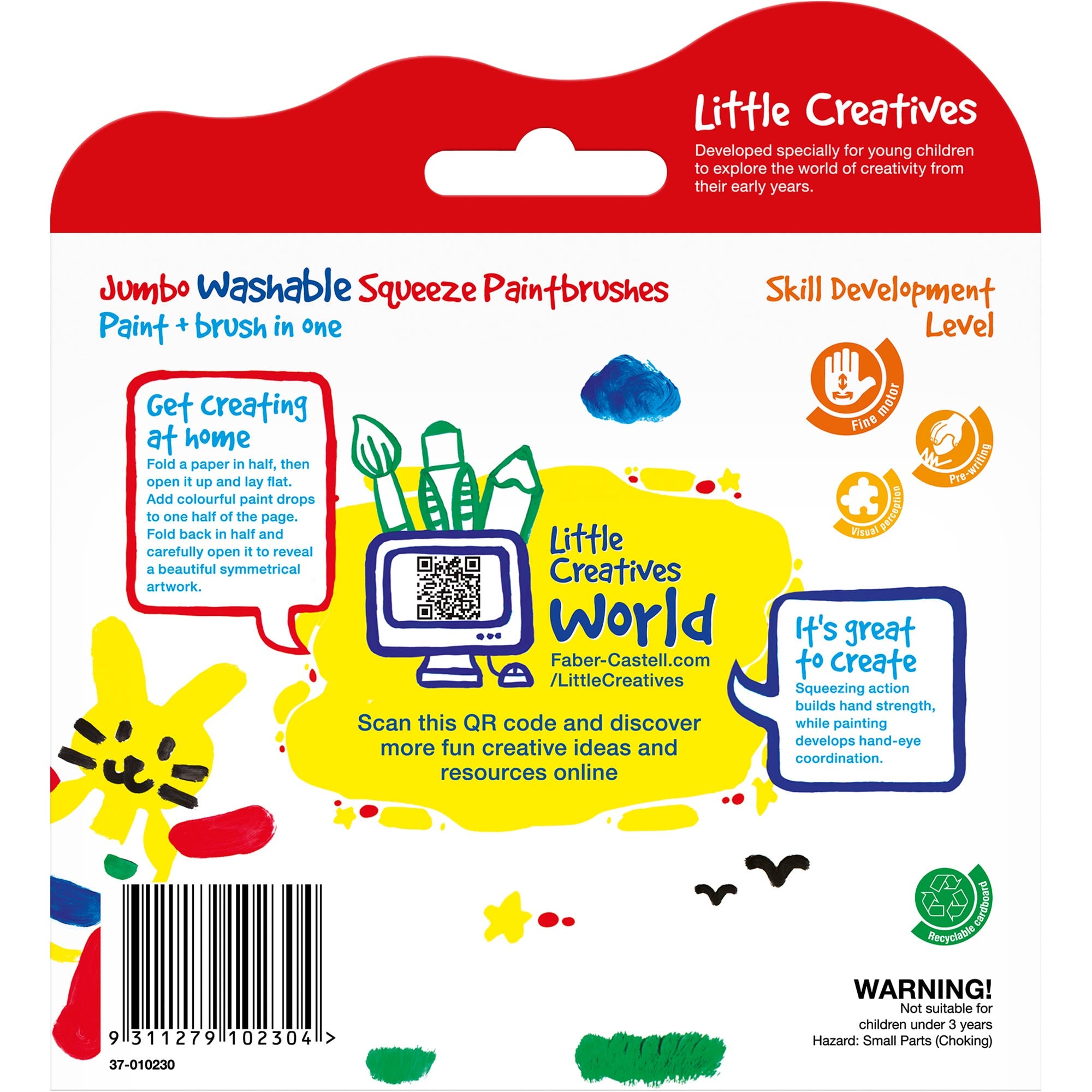 Faber-Castell Little Creatives Jumbo Washable Squeezing Paint Brushes Pack 6