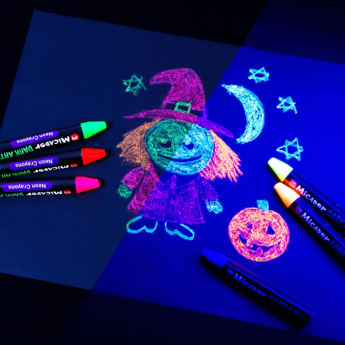 Micador Dark Arts Neon Crayons Set