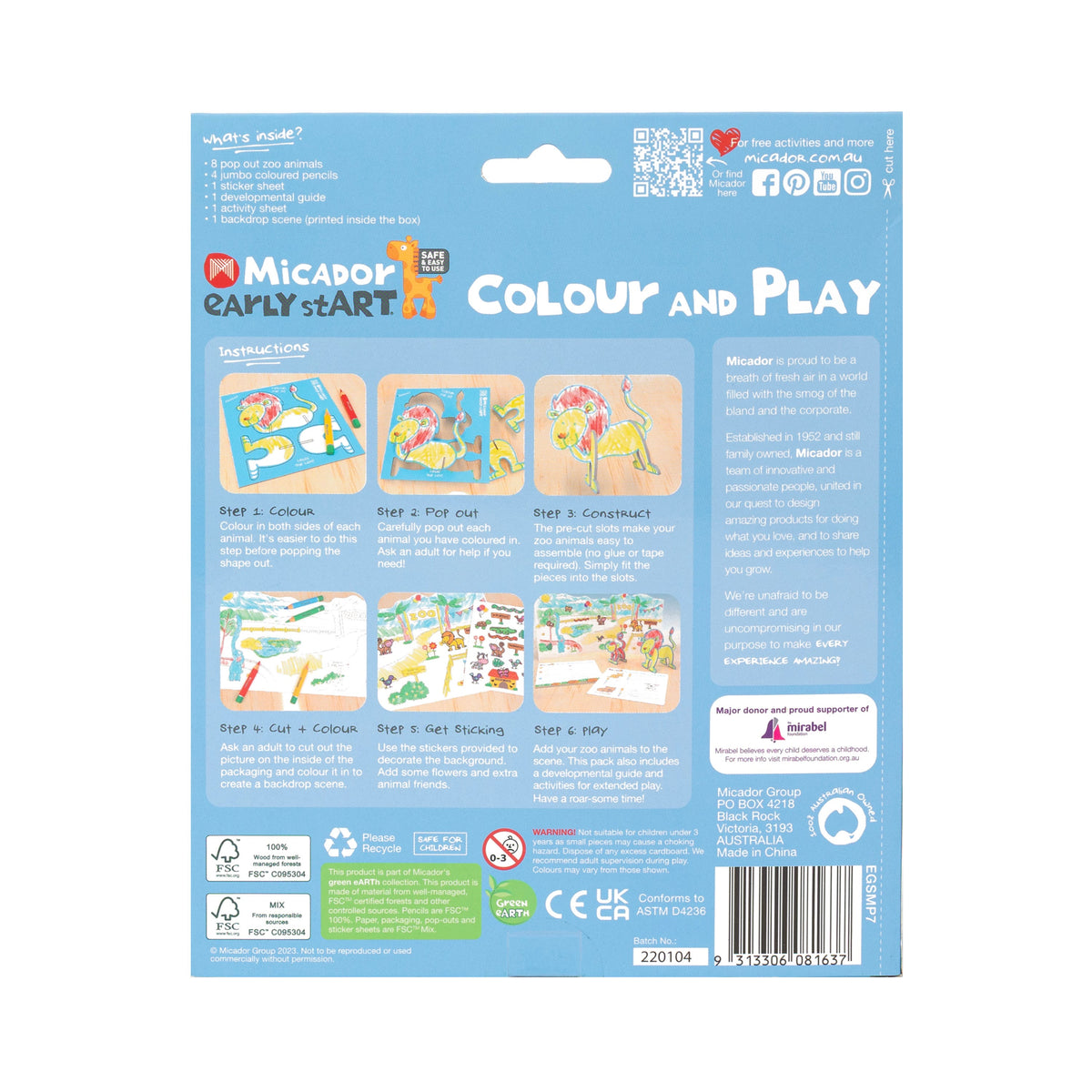 Micador Early Start Colour & Play Kit Zoo Edition