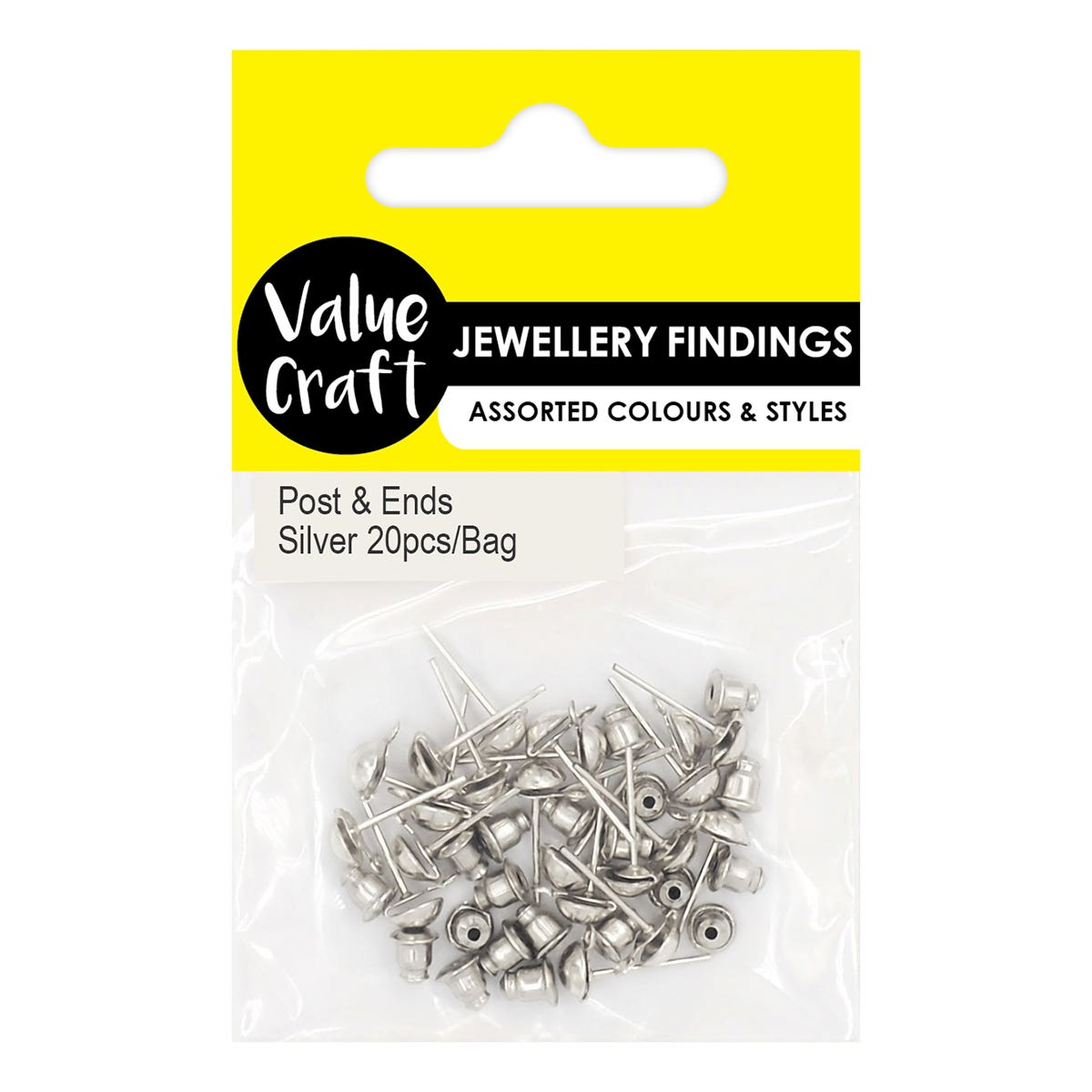 Value Craft Earring Post and Ends Silver Pack 20