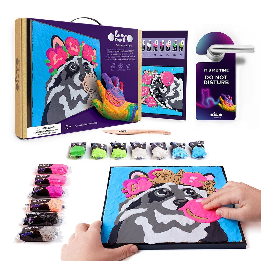Okto Colouring with Clay By Numbers Kit Raccoon