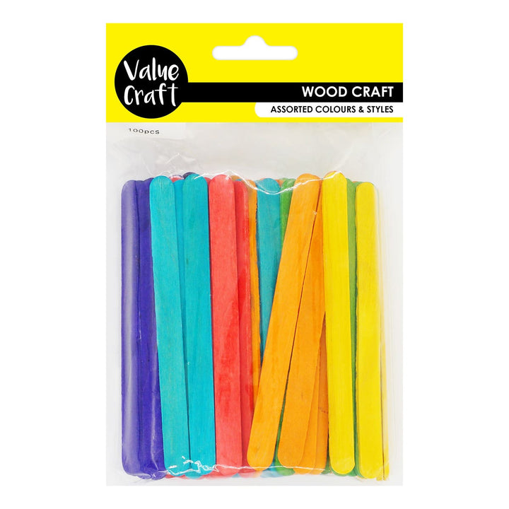 Value Craft Wood Craft Sticks Assorted Colour Pack