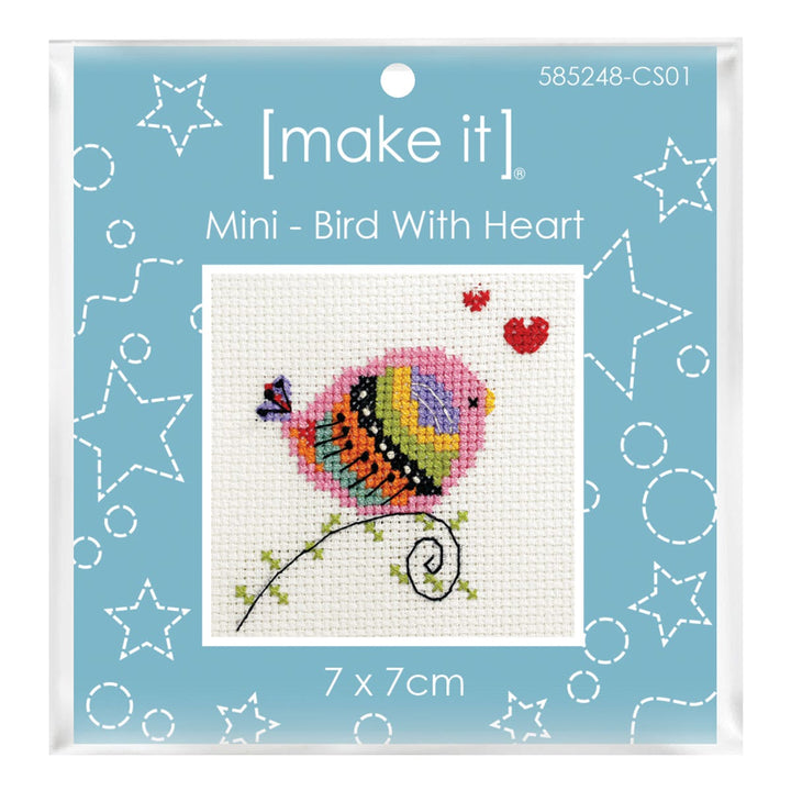 Make It Mini Cross Stitch Kit 7 x 7cm Bird With Heart