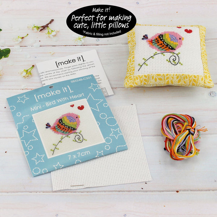 Make It Mini Cross Stitch Kit 7 x 7cm Bird With Heart