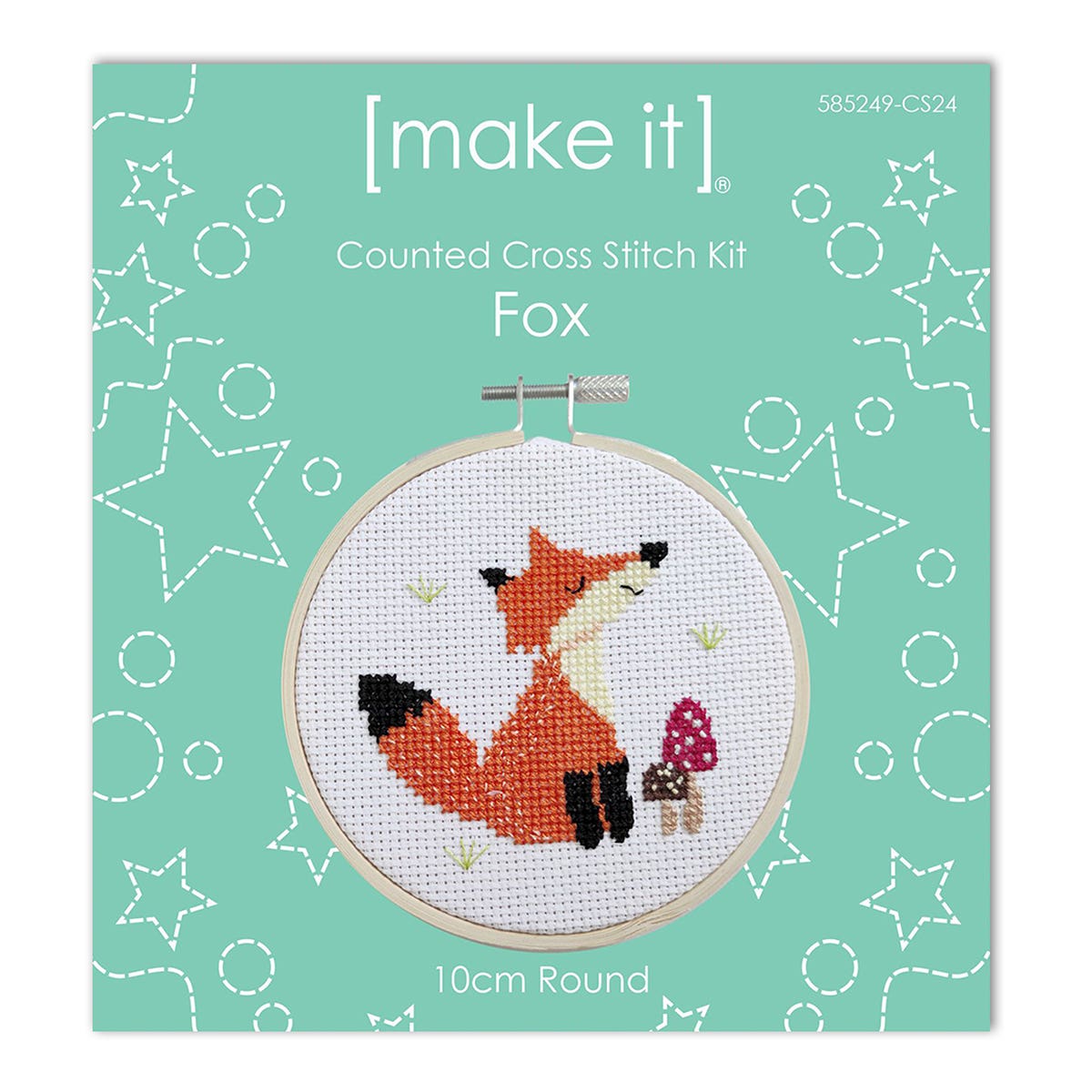 Make It Cross Stitch Kit Round With Hoop 4" Fox
