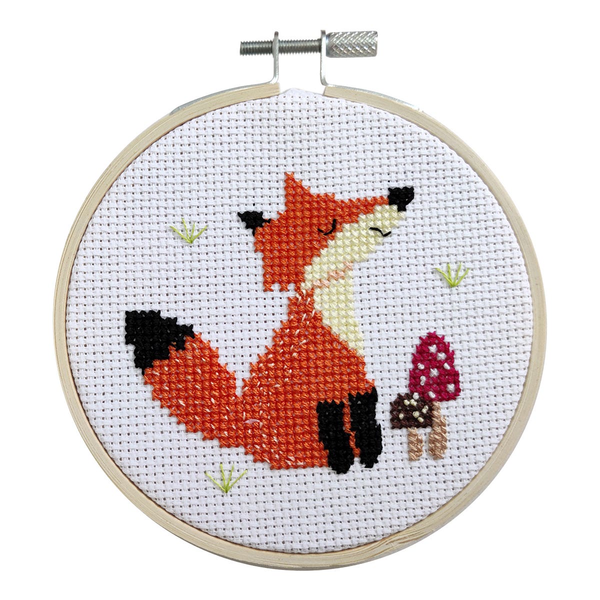 Make It Cross Stitch Kit Round With Hoop 4" Fox