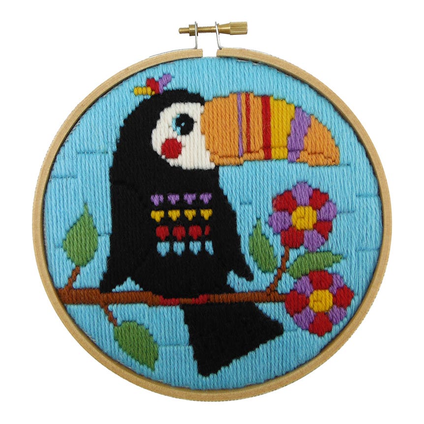 Make It Long Stitch Kit Round With Hoop 6" Toucan