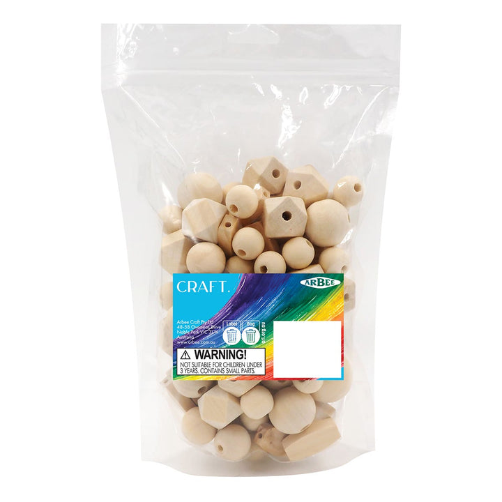 Arbee Wooden Beads Natural Assorted Pack