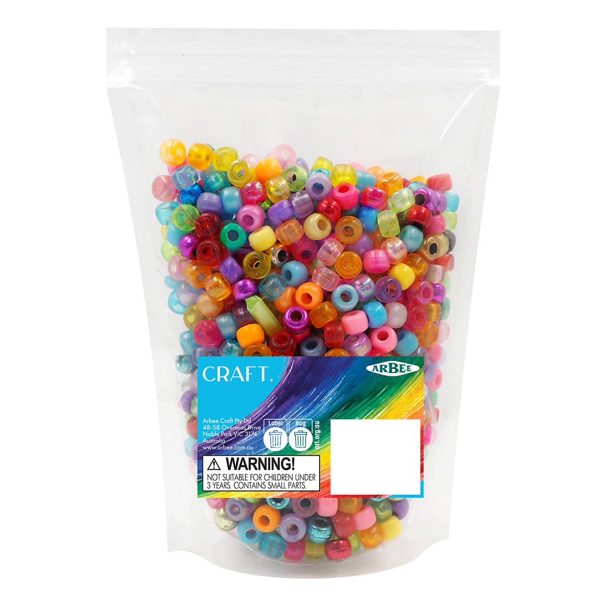 Arbee Plastic Pony Beads Assorted Pack 250g