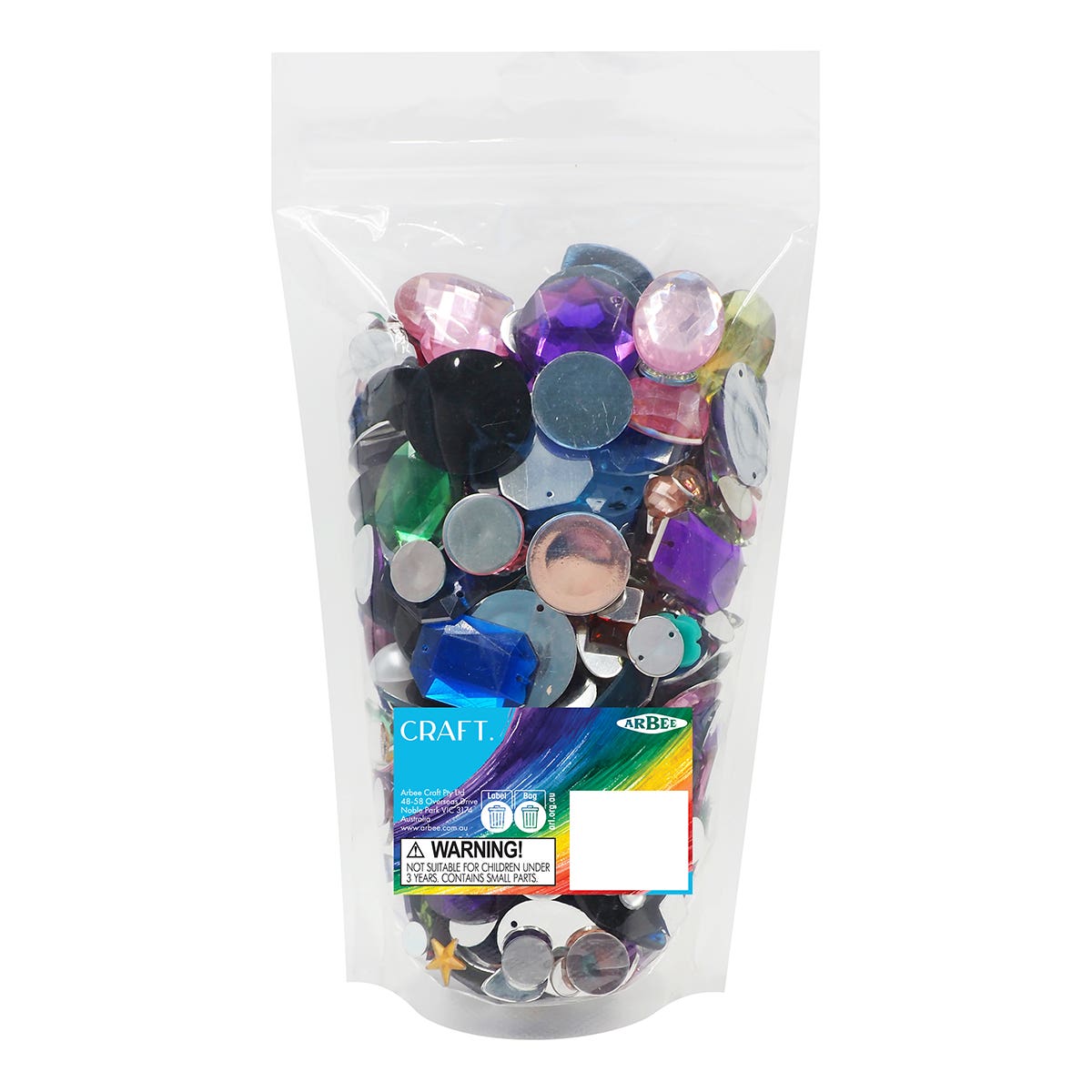 Arbee Plastic Flatback Rhinestones Assorted Pack 250g