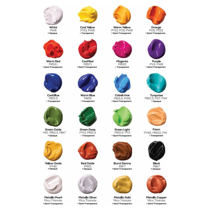 Global Colours Eco-Friendly Fine Art Acrylic Paint Set 24 x 36ml