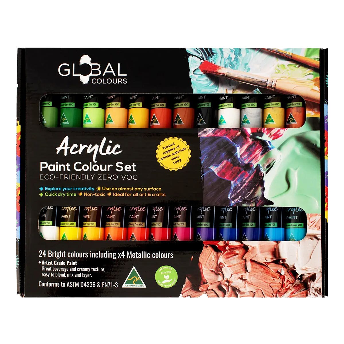 Global Colours Eco-Friendly Fine Art Acrylic Paint Set 24 x 36ml