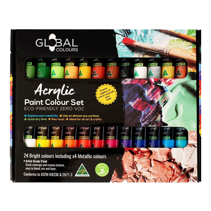 Global Colours Eco-Friendly Fine Art Acrylic Paint Set 24 x 36ml